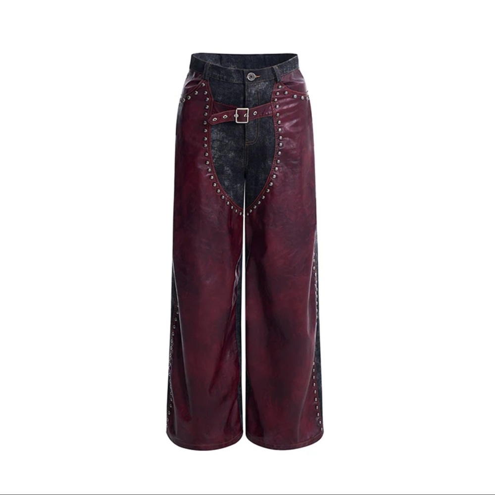 Kikiio Studded Burgundy Western Pants